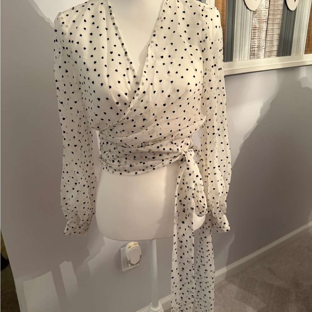 Soho White and Black Polka Dot Wrap Blouse